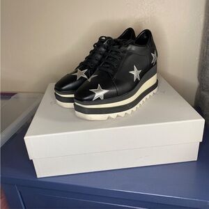 Stella McCartney Black Platform Sneakers with Silver Stars